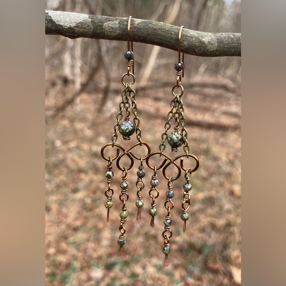 Dragon’s Blood Jasper and Bronze Chandelier Earrings - Picture 6 of 7